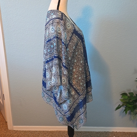 J JILL Women's Poncho Kimono Paisley Print Orange & Blue One Size - Picture 7 of 10